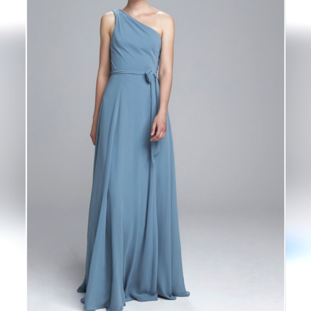 Amsale Blue Asymmetrical Ruched Chiffon  Gown for Weddings